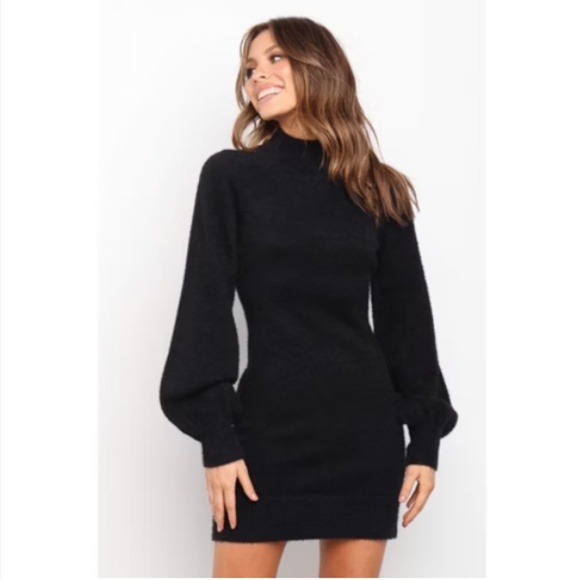 Mock Neck Long Sleeve Bodycon Pullover Boho Classy Party Hip Mini Sweater Dress - Picture 2 of 10